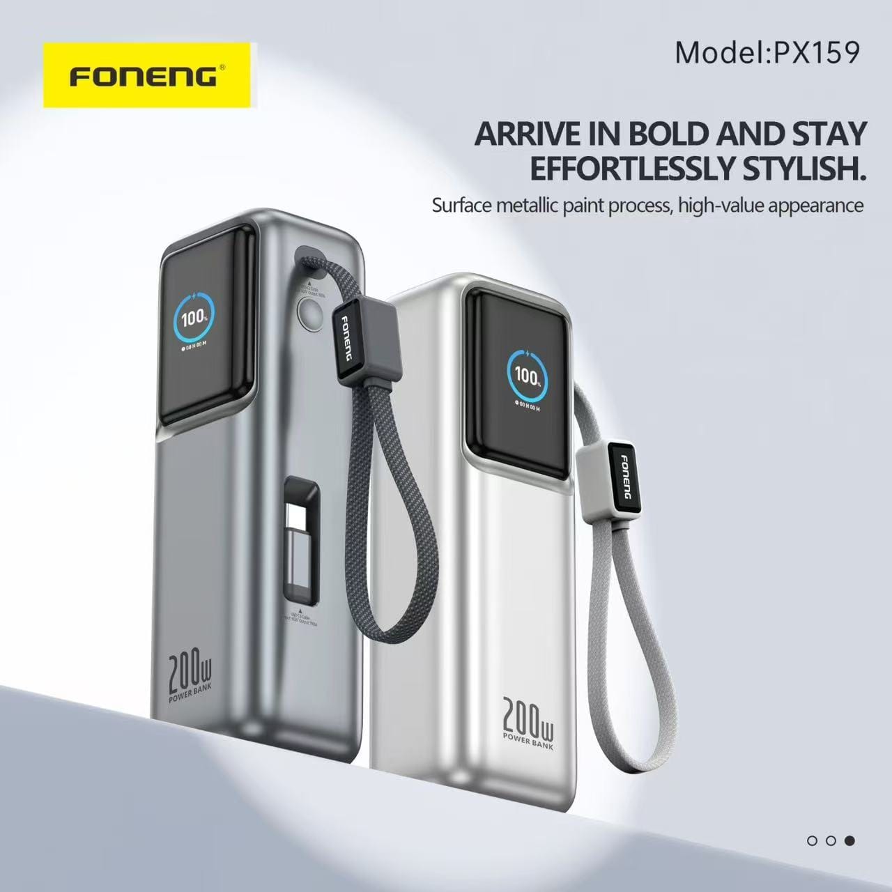 Foneng  PX159 20,000mAh 200W PD Fast Charging Power Bank with Retractable Cable & TFT Display
