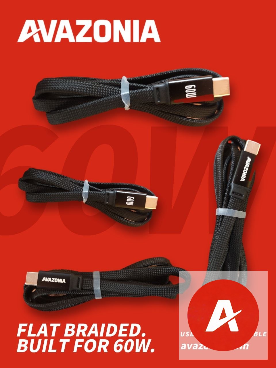 Avazonia 60W Super Fast Charging USB-C to USB-C Braided Cable – 1 Metre