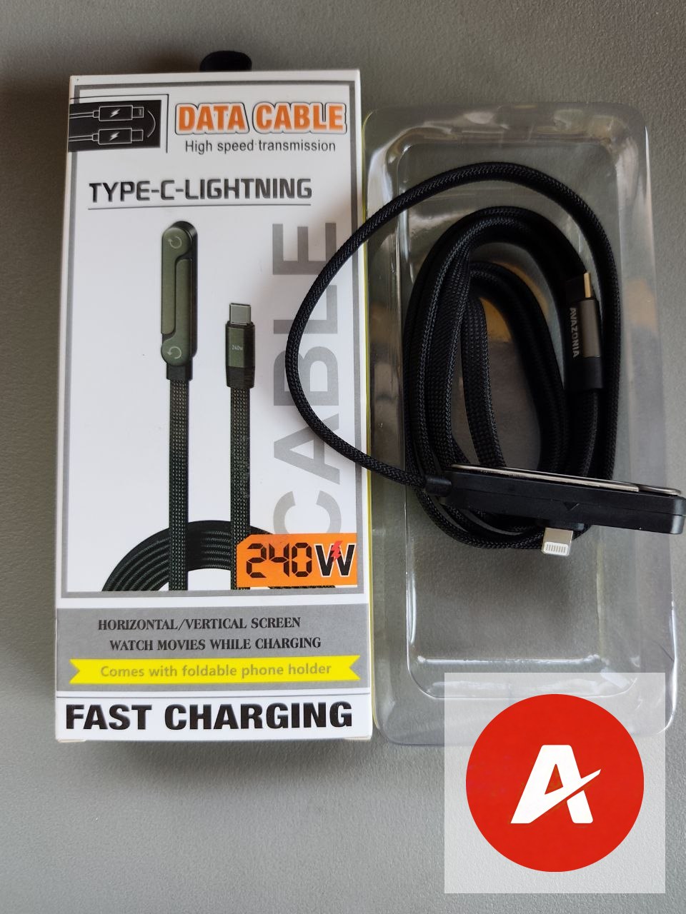 Type-C to Lightning Fast Charging Cable with Foldable Phone Stand
