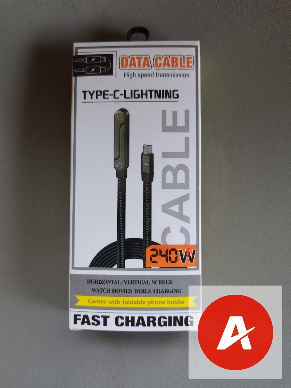 Type-C to Lightning Fast Charging Cable with Foldable Phone Stand