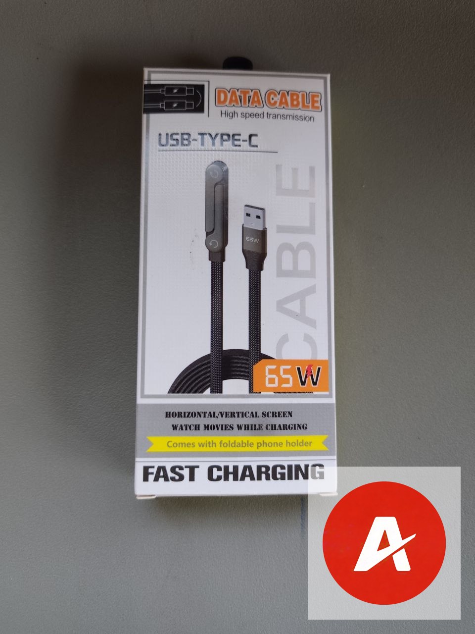 Avazonia 65W USB to Type-C Fast Charging Cable with Foldable Phone Stand